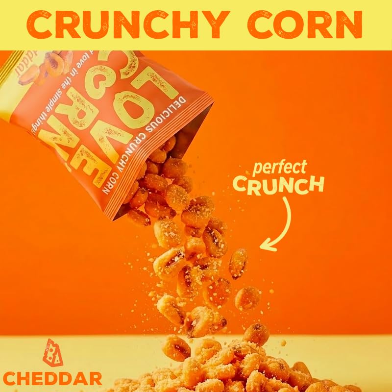 Love Corn open bag with roasted kernels close-up highlighting crunchy texture