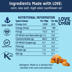 LOVE CORN kernel close-up reveals crunchy texture and appeal