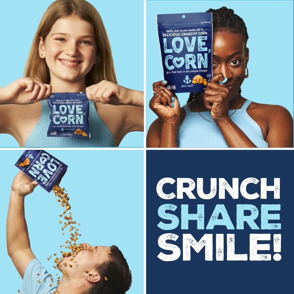 LOVE CORN bag in hand shows 16oz scale and portion advantage
