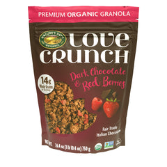 Love Crunch front packaging showing organic label and chocolate-berry blend benefit