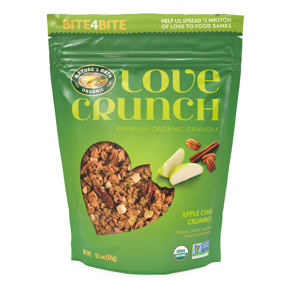 Love Crunch front packaging showing product name and organic label, inviting choice