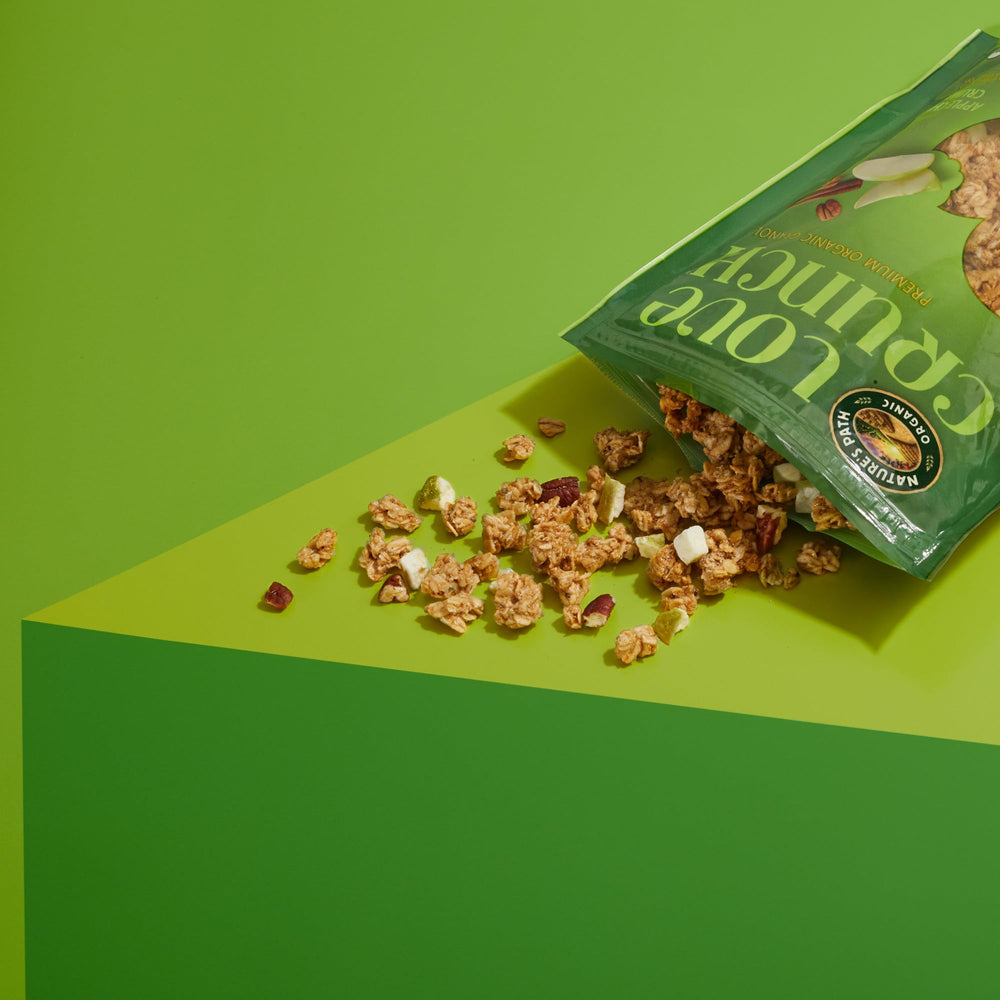 Love Crunch granola served in a bowl with milk for quick breakfast convenience