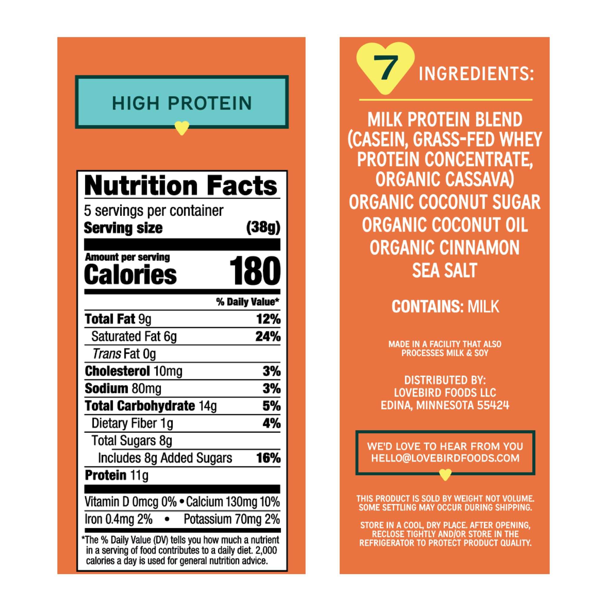 Lovebird close-up of crunchy cereal clusters highlighting texture and protein