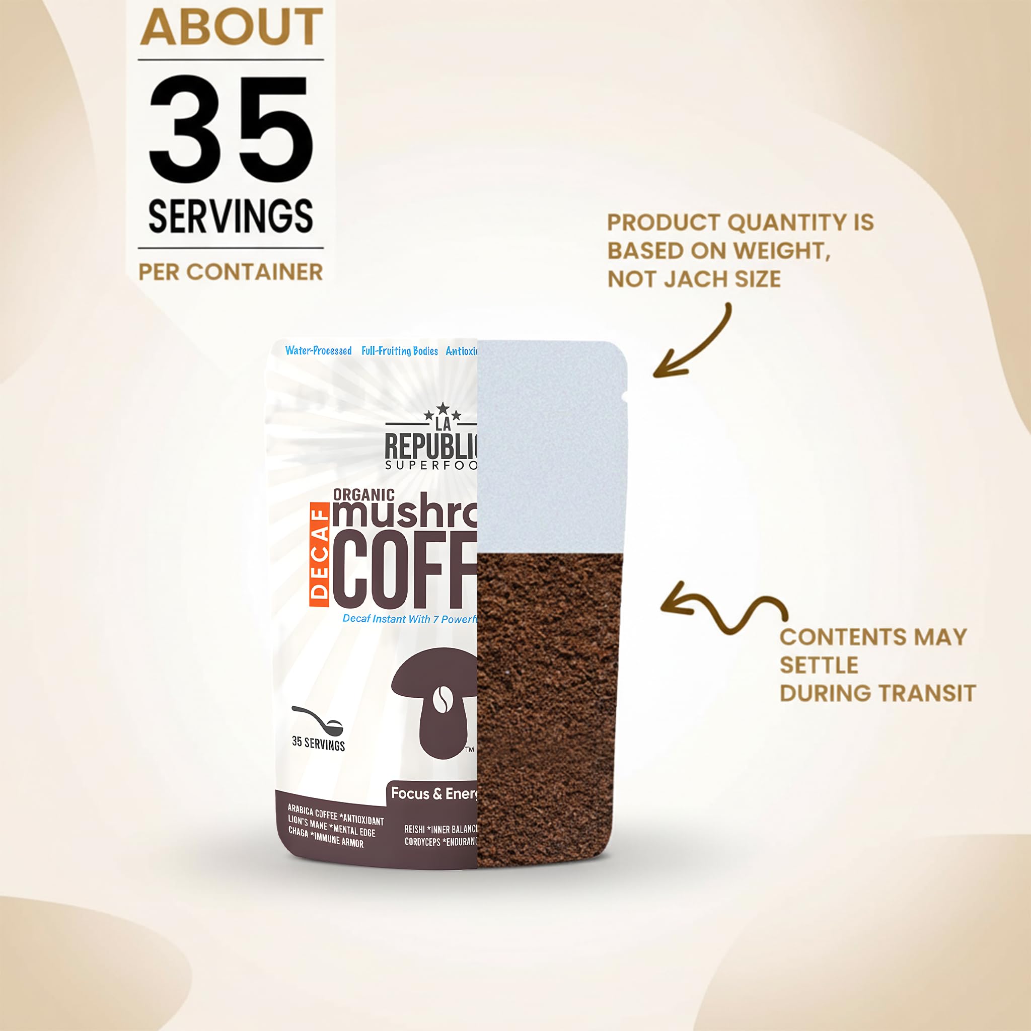 LRLA SUPERFOODS cup in a kitchen breakfast setting, everyday morning ritual enjoyment benefit