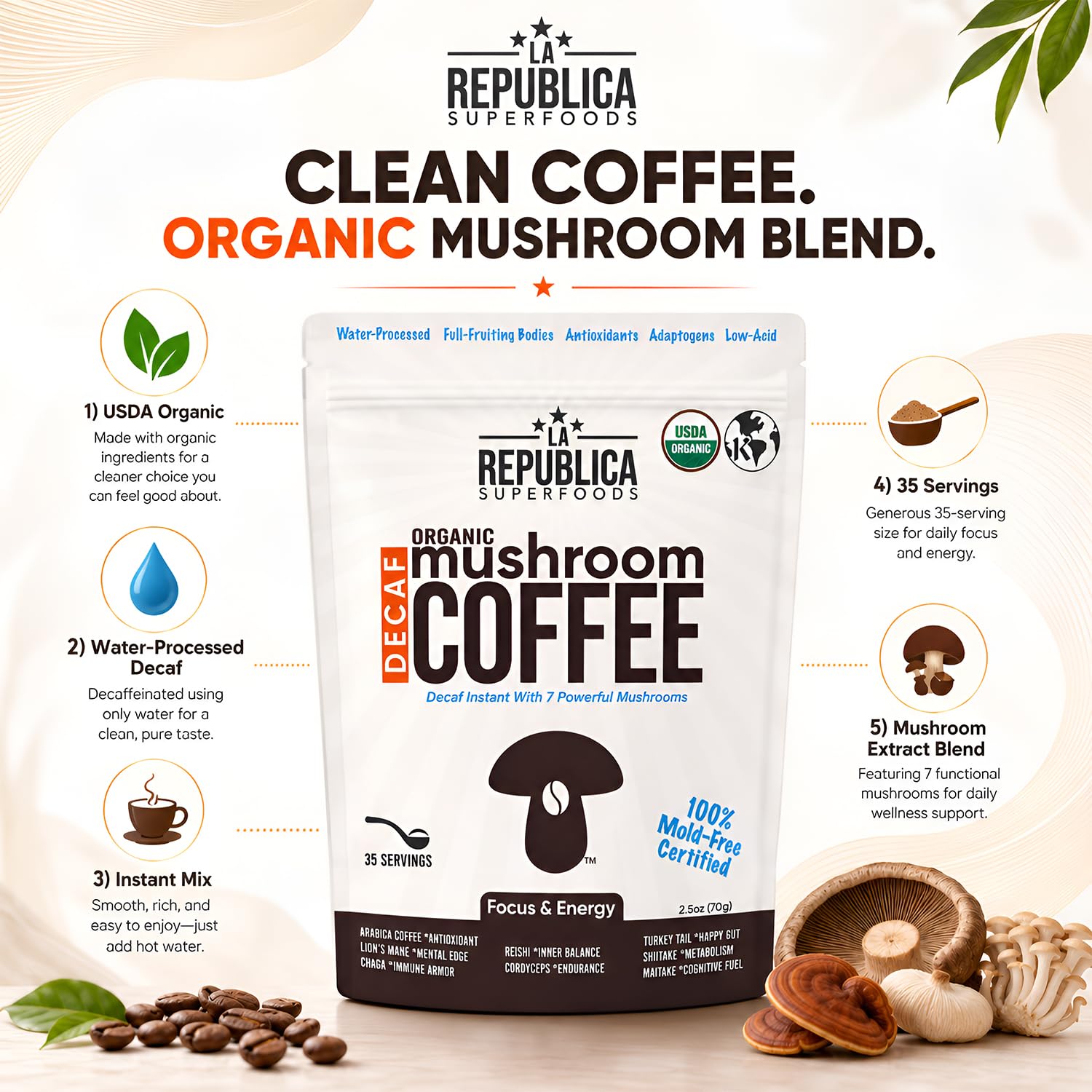 LRLA SUPERFOODS scoop of instant mix on spoon, easy single-serve preparation benefit