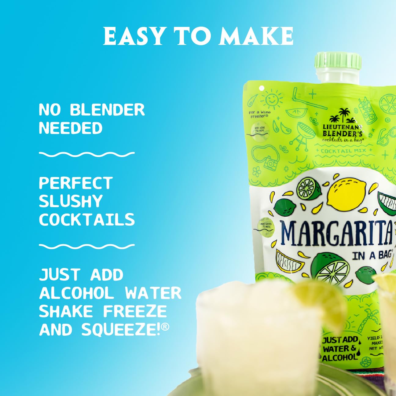 Lt. Blender pouring slushy margarita into glass for quick serving