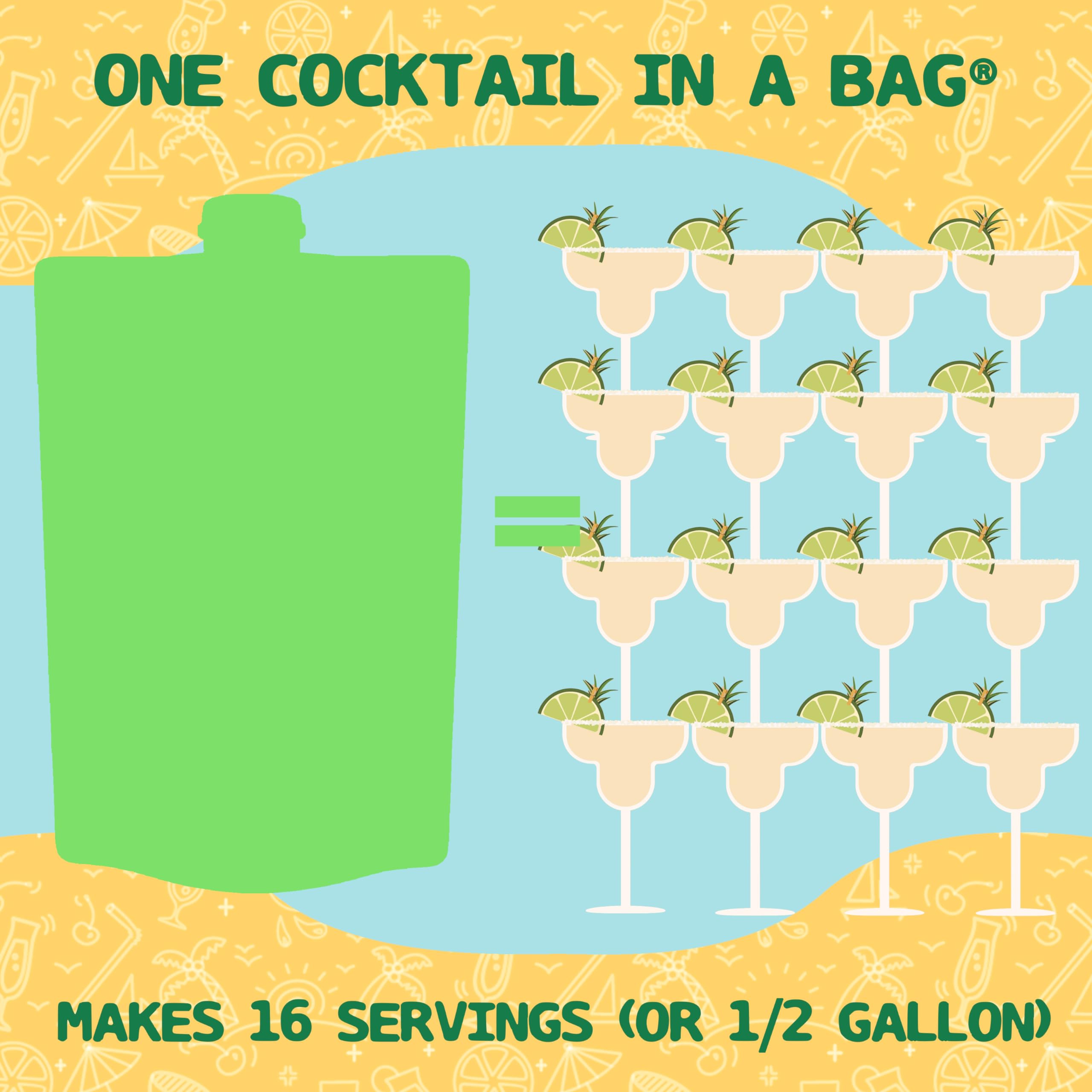 Lt. Blender pouch next to measuring cup showing half-gallon capacity per bag