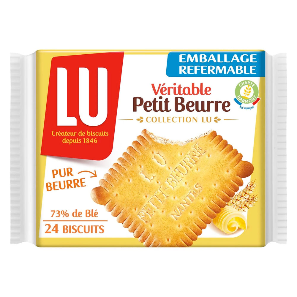 LU Petit Beurre front packaging showing three-bag pack and brand clarity for gifting