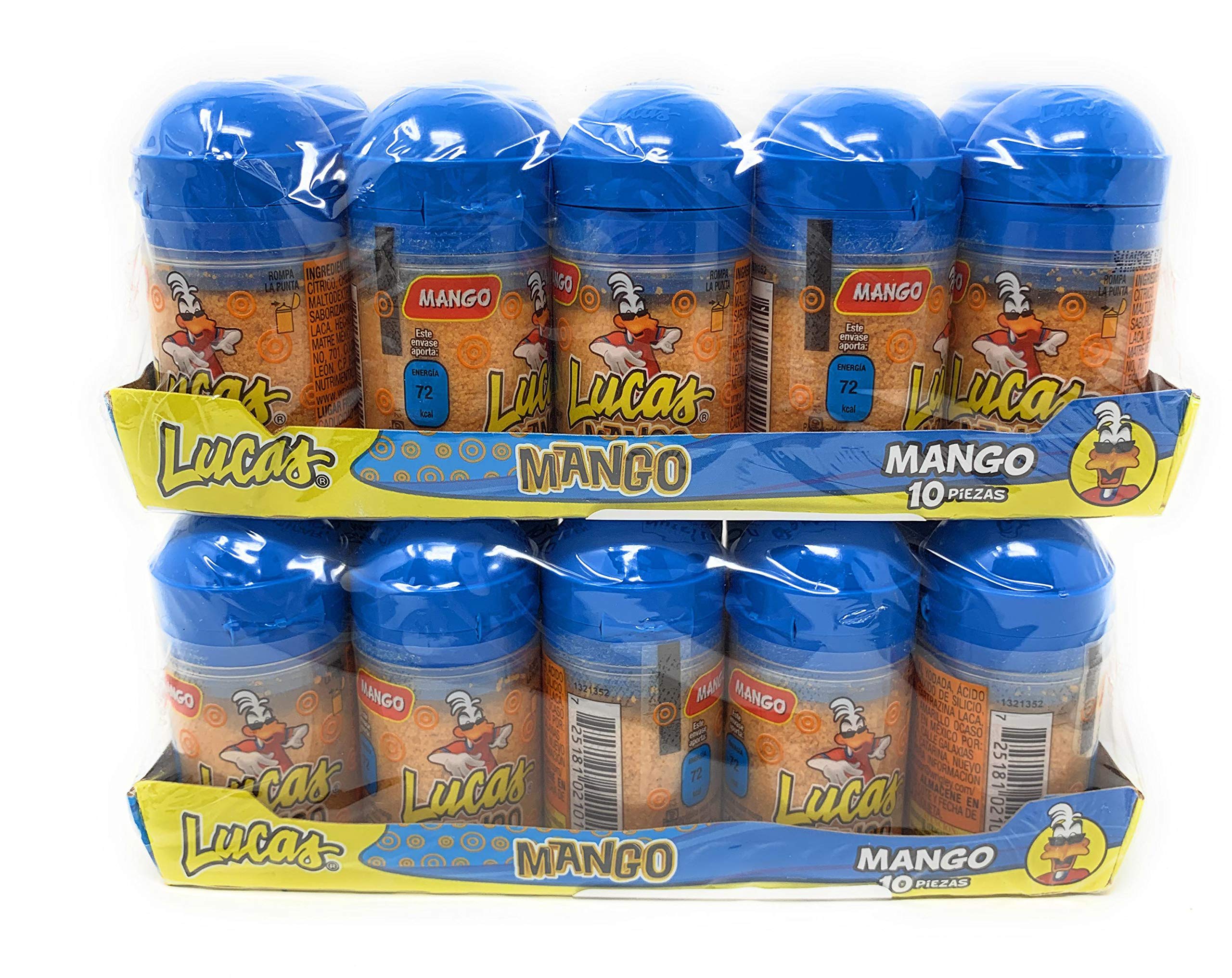 Lucas Candy close-up of dispenser tip and mango powder, shows easy use
