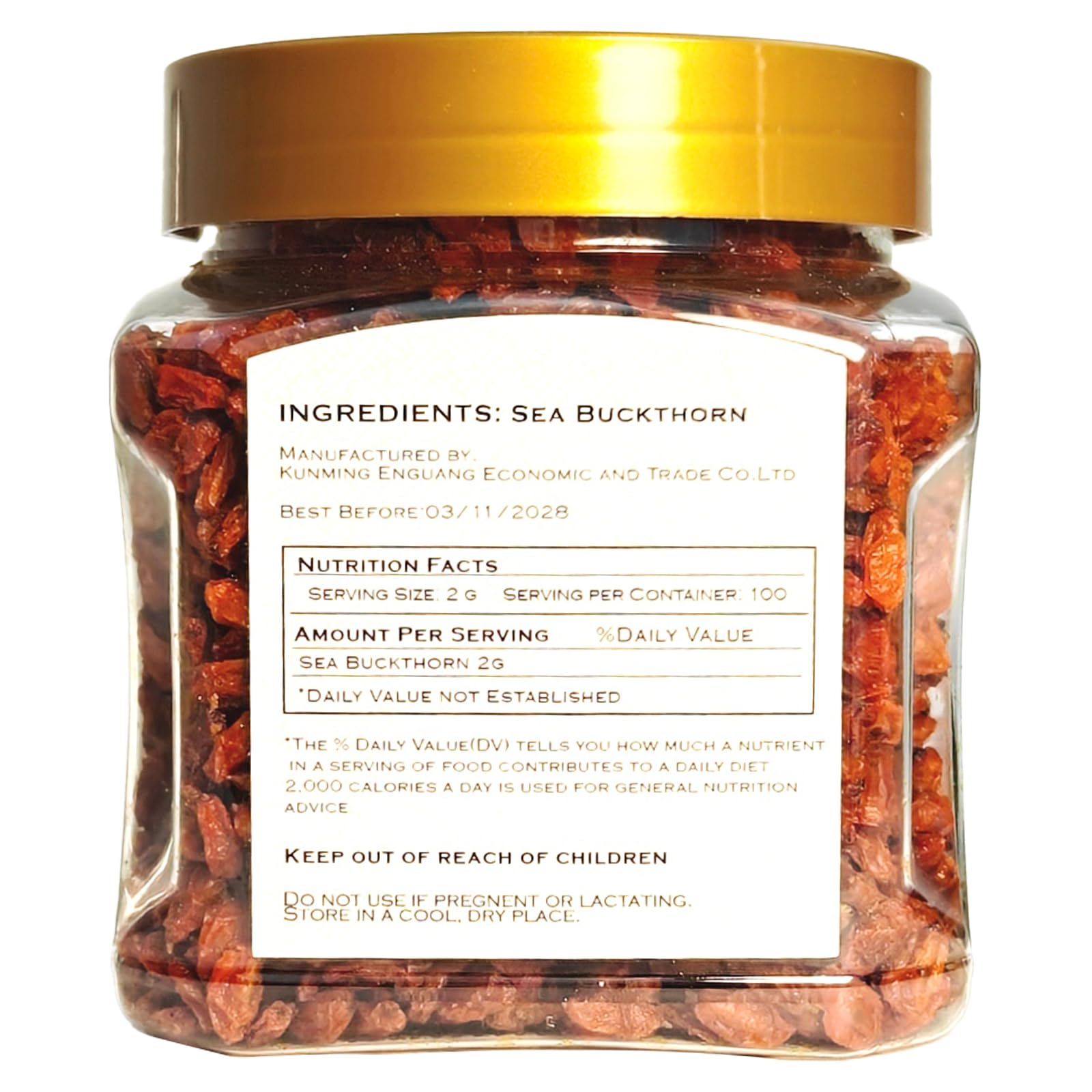 LUCENTIS berries beside a 200g label for size and weight comparison