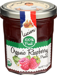 LUCIEN GEORGELIN jar front showing organic raspberry preserve, clear wholesome labeling