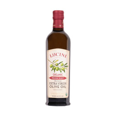 Lucini front packaging 500 mL showing bottle and label, highlights premium quality