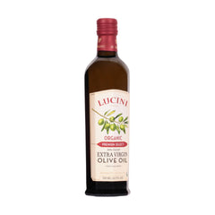 Lucini oil being poured onto salad, adds fresh green flavor and peppery finish