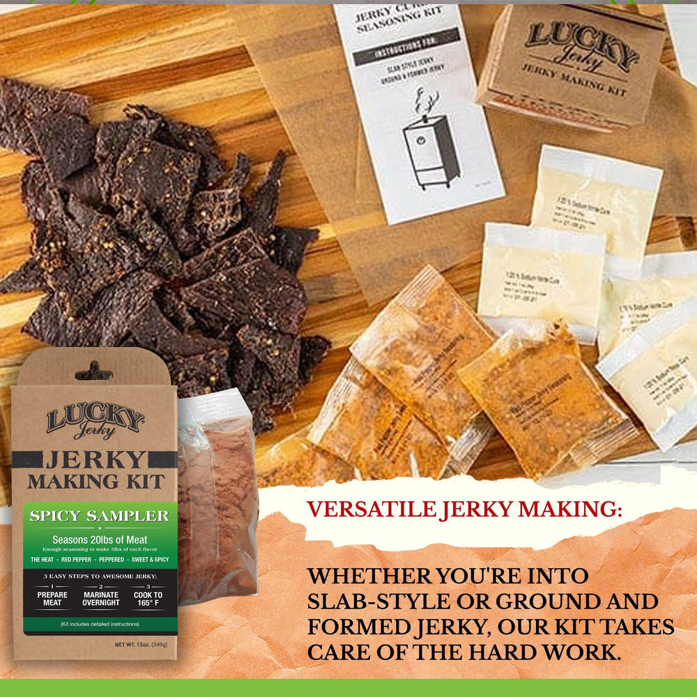 Lucky Beef Jerky close-up of individually labeled seasoning packets for easy use
