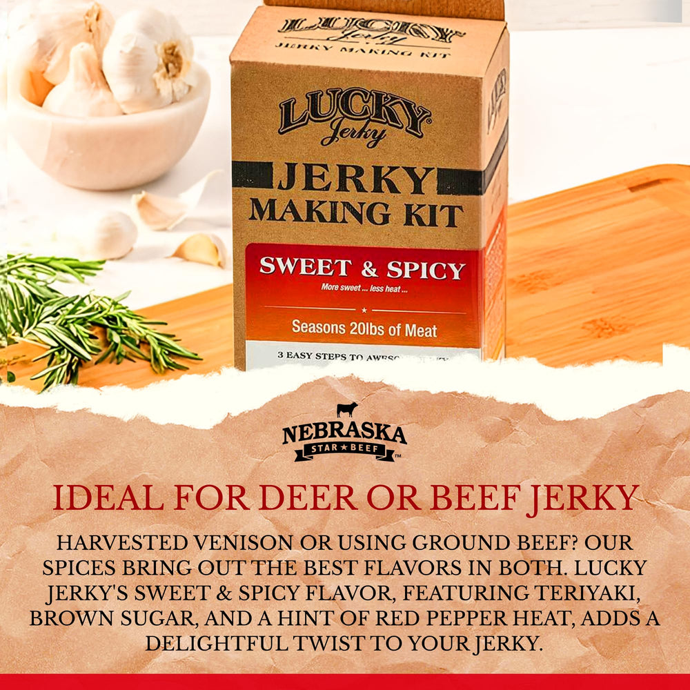 Lucky Beef Jerky kit beside a kitchen scale illustrating batch-size control benefit