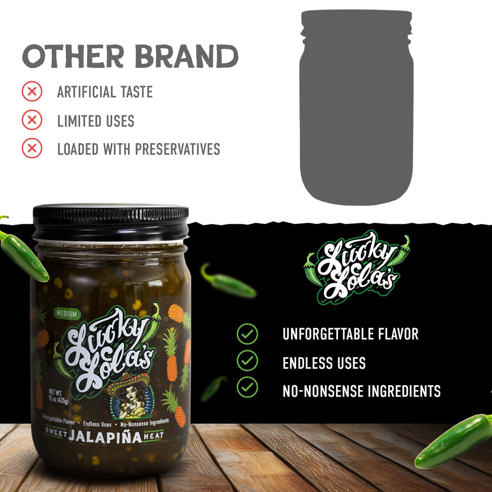 Lucky Lola's spoonful of jalapeños on taco showcasing instant taste boost