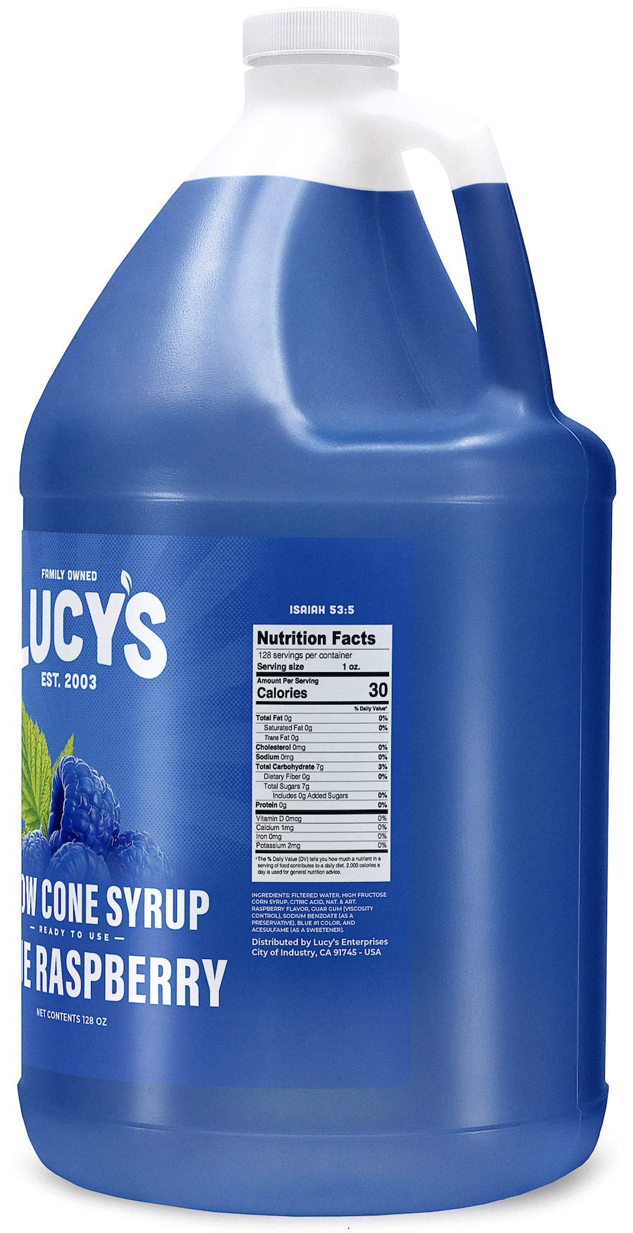 Lucy's syrup texture close-up showing vivid blue color and concentrated consistency