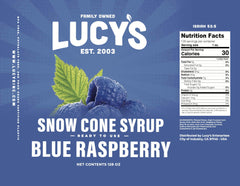 Lucy's being poured over a shaved ice cone to show bright color and serving speed