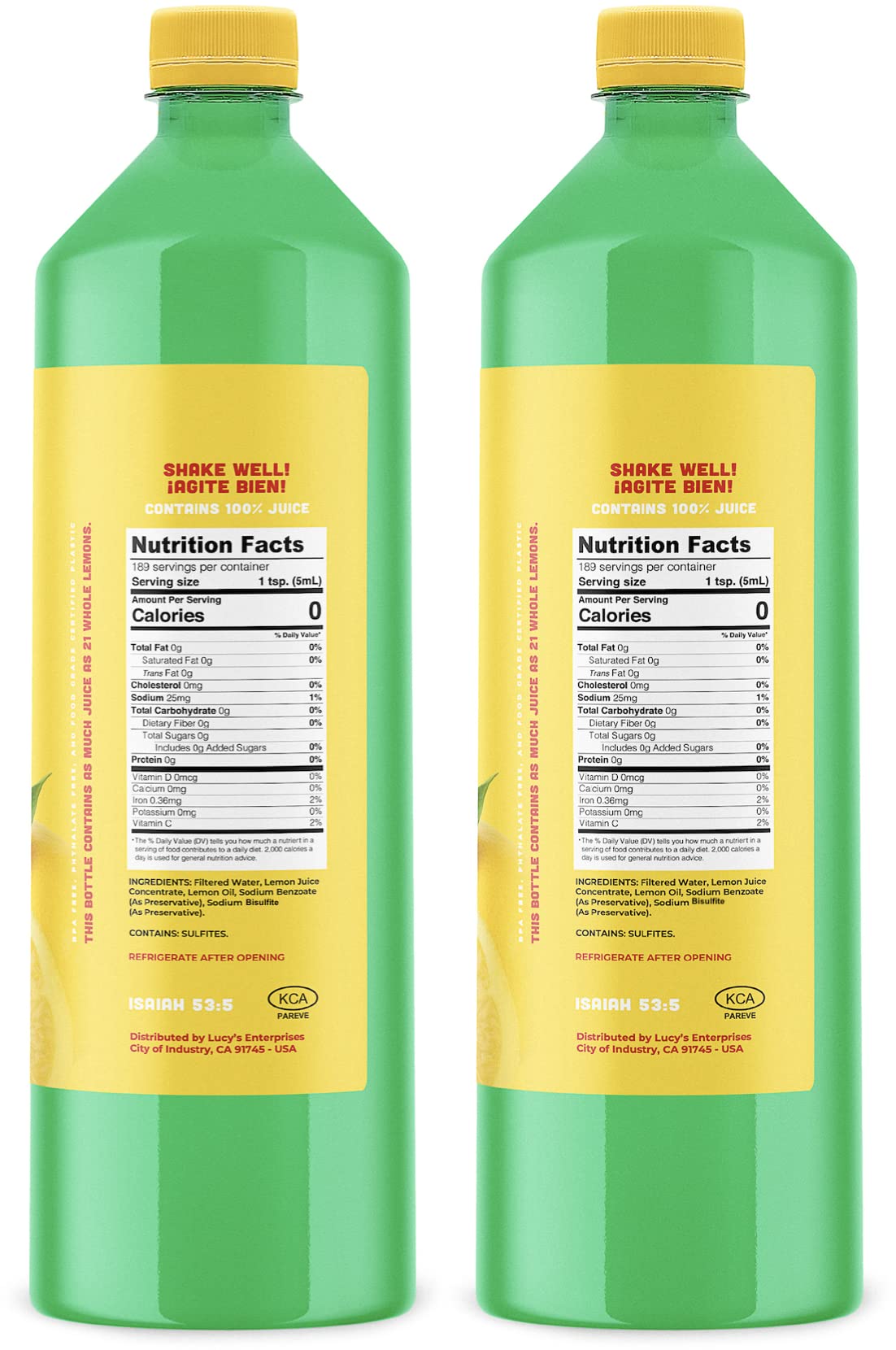 Close-up of Lucy's bottle label highlighting family-owned brand and product details for trust