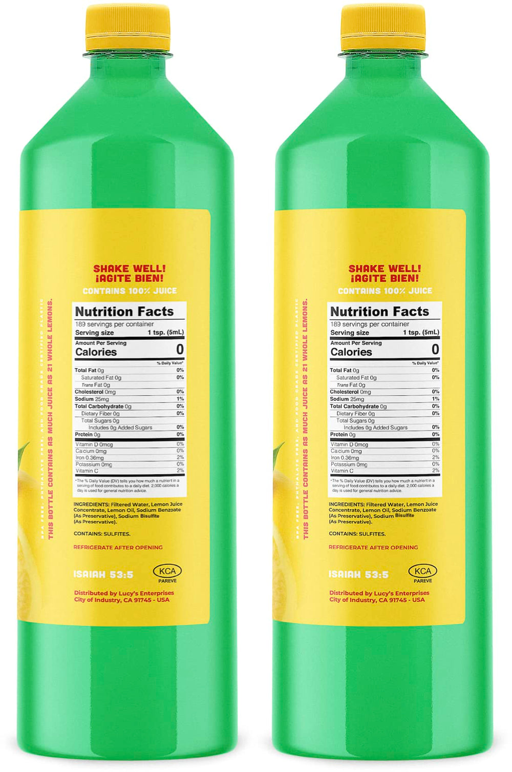 Close-up of Lucy's bottle label highlighting family-owned brand and product details for trust