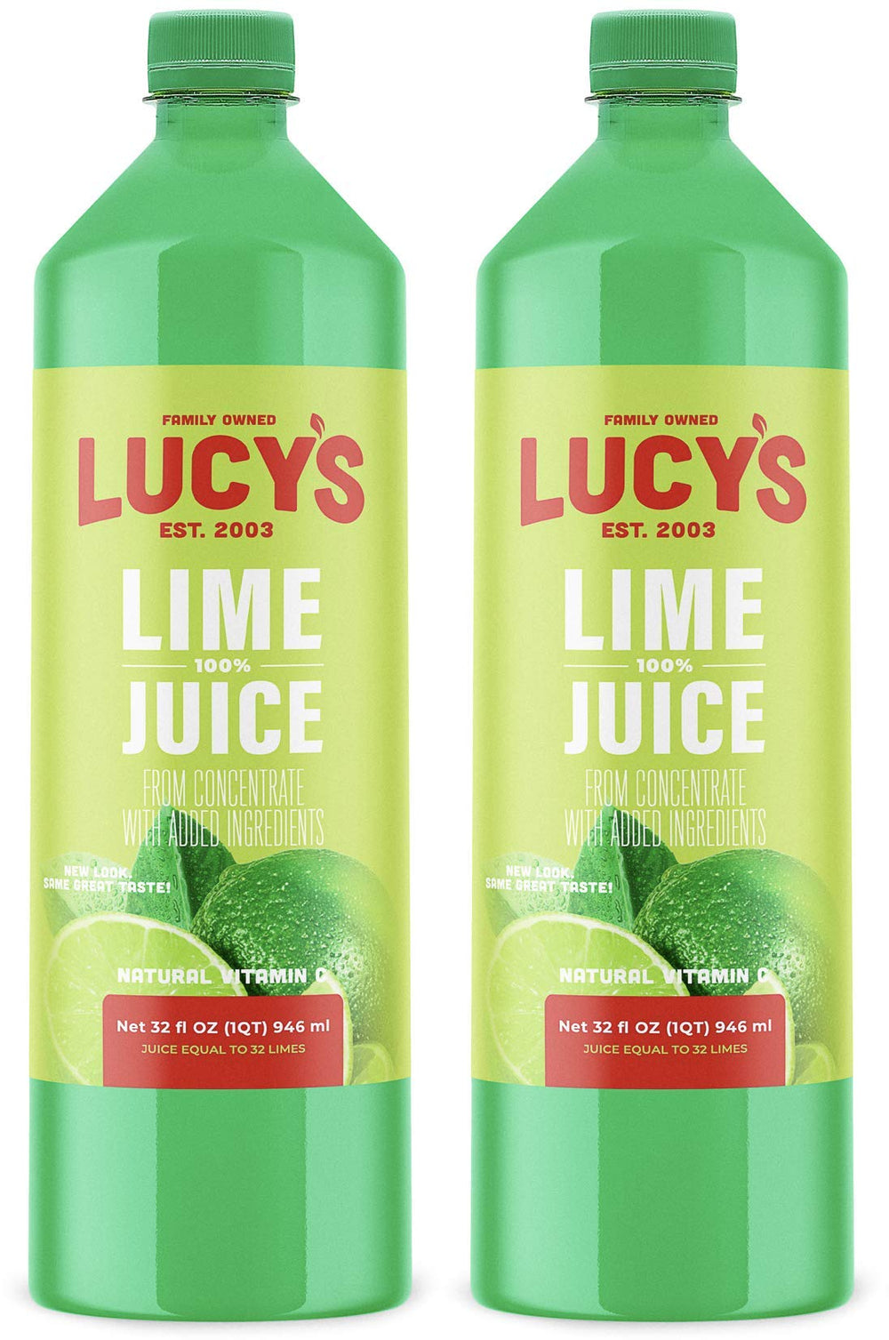 Lucy’s front packaging showing two 32oz bottles and shelf-ready convenience