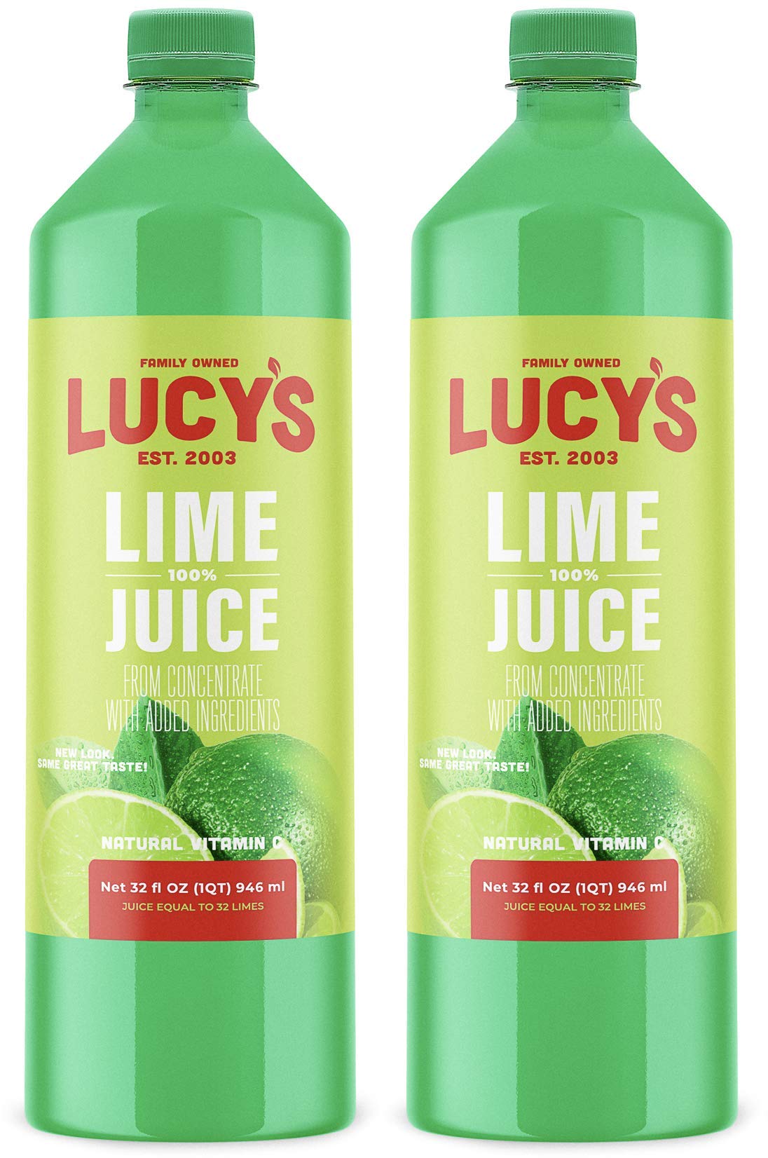 Lucy’s front packaging showing two 32oz bottles and shelf-ready convenience