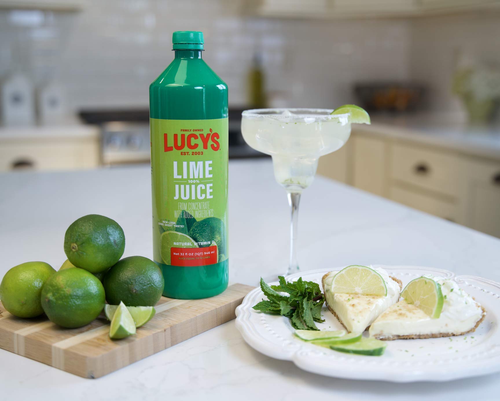 Lucy’s lime juice in a kitchen lifestyle scene promoting everyday versatility