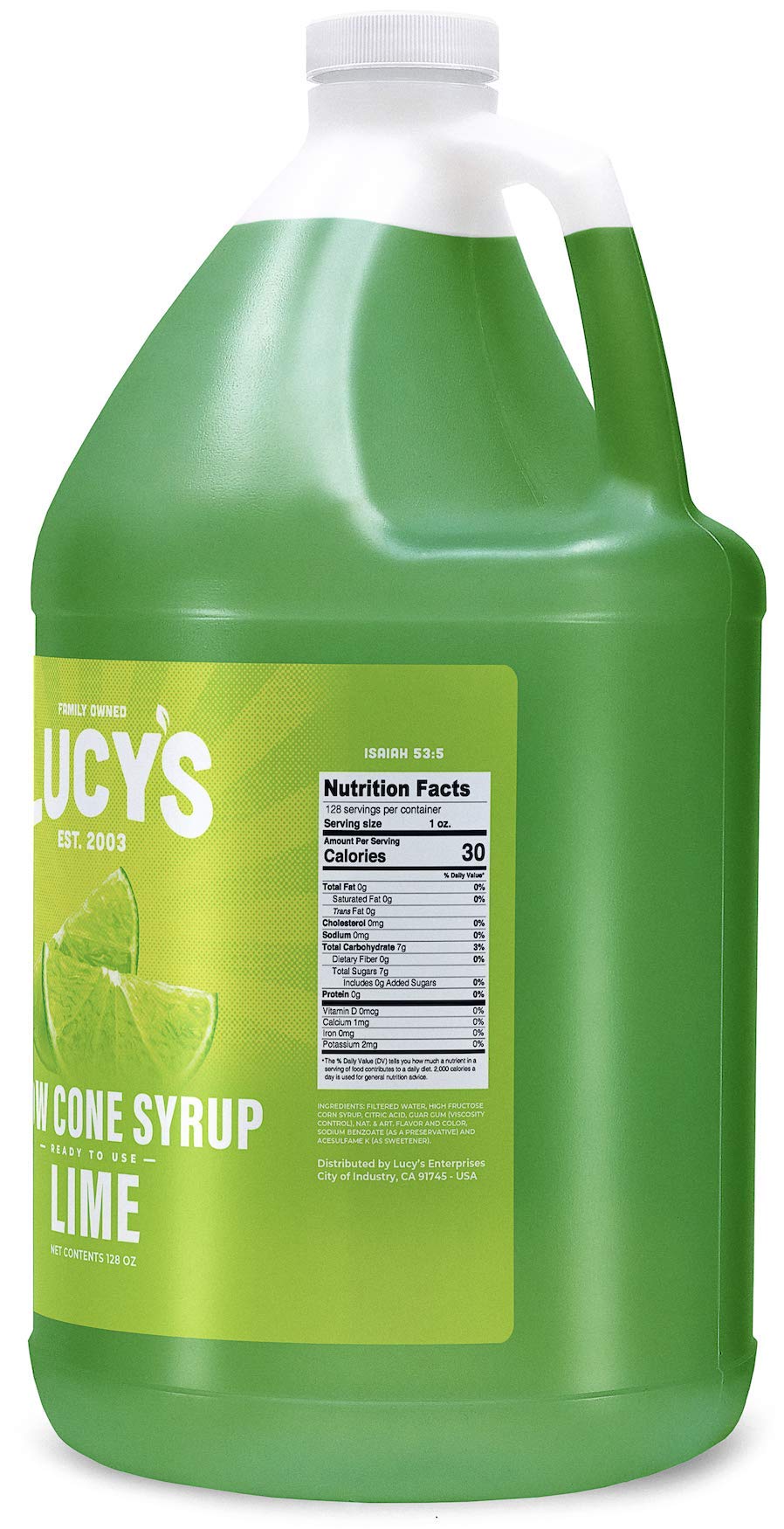 Lucy's lime syrup pouring close-up over ice, demonstrating smooth pour and coverage benefit