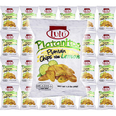 LULU Plantain Chips front packaging showing lemon flavor and 1.4 oz bag benefits