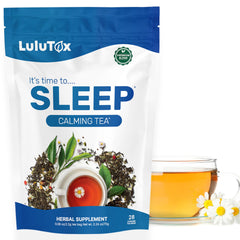 LULUTOX front packaging box showing calming sleep tea for nightly ritual benefit