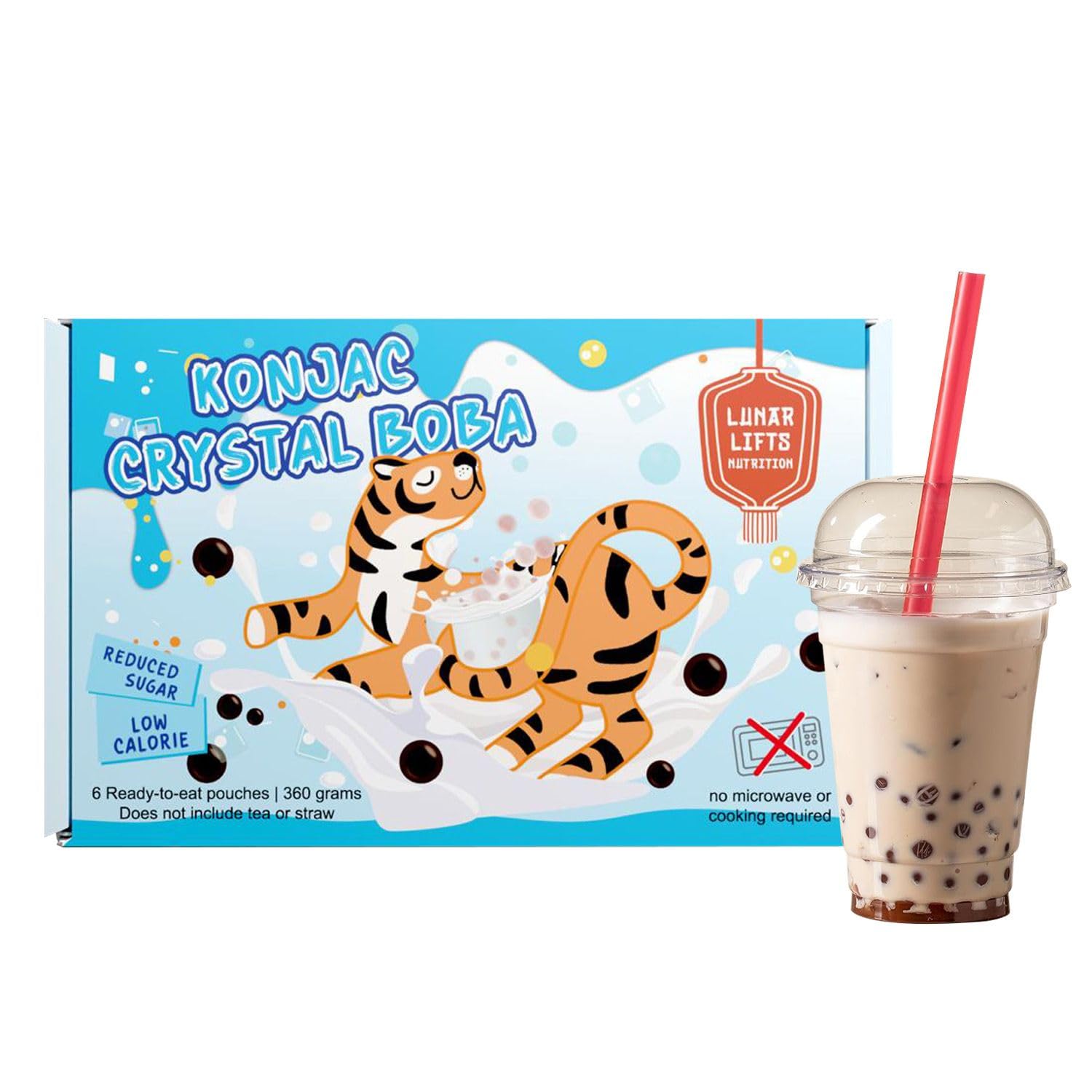 Lunar Lifts Nutrition front packaging showing six ready-to-eat konjac pouches for convenience