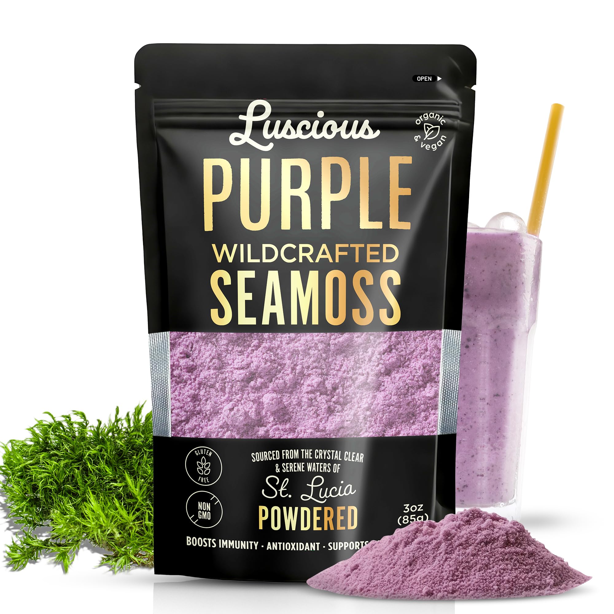 Luscious Purple front packaging showing pouch and product benefits