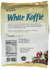 G8 Beverage LUWAK White Koffie sachet close-up highlighting mix ingredients and easy single-serve benefit