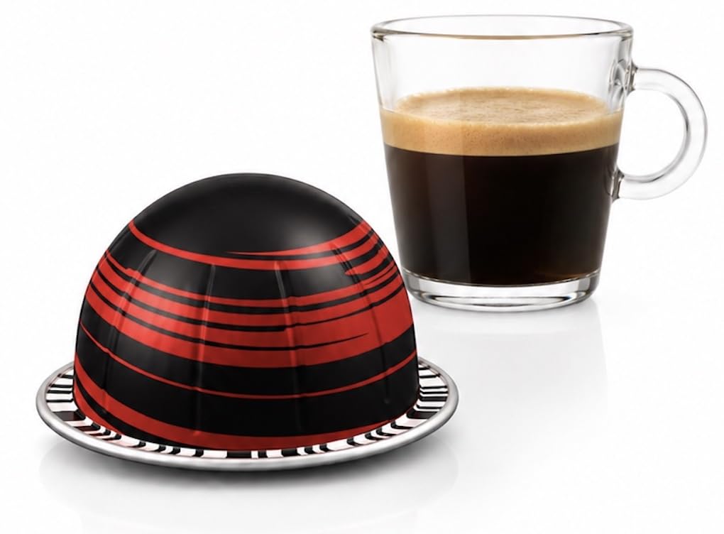 Lux.io front packaging showing Vertuo-compatible half caffeinato pods with approachable flavor