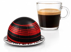 Lux.io front packaging showing Vertuo-compatible half caffeinato pods with approachable flavor