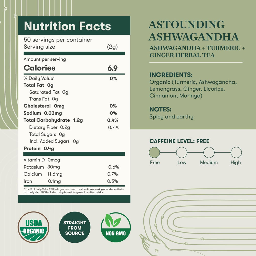 Ashwagandha and turmeric roots with LUXMI branding to show heritage ingredients