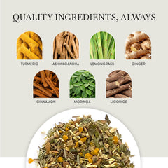 Close-up of LUXMI loose-leaf blend texture highlighting roots and herbs for rich flavor