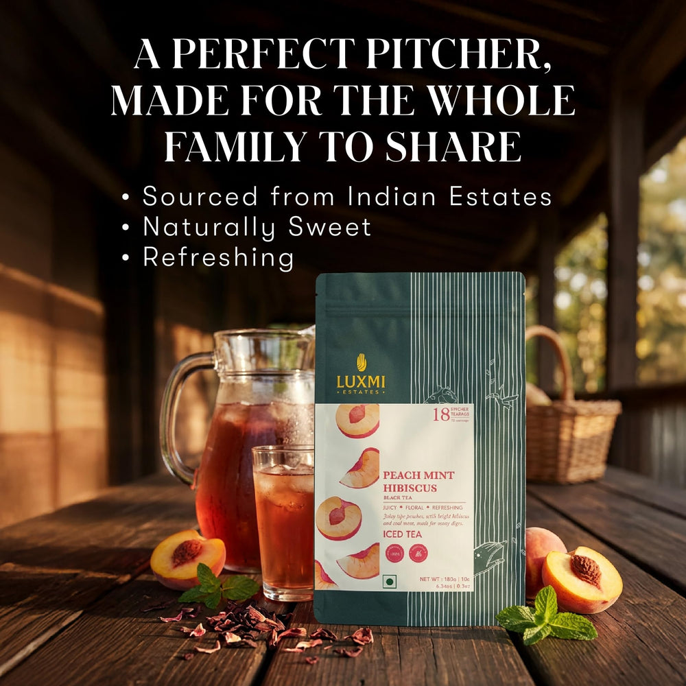 Luxmi Estates pitcher poured iced tea illustrating ready-to-serve refreshment