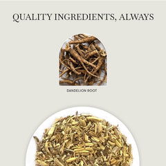 Luxmi roasted dandelion root close-up revealing dark toasted pieces and rich aroma benefit