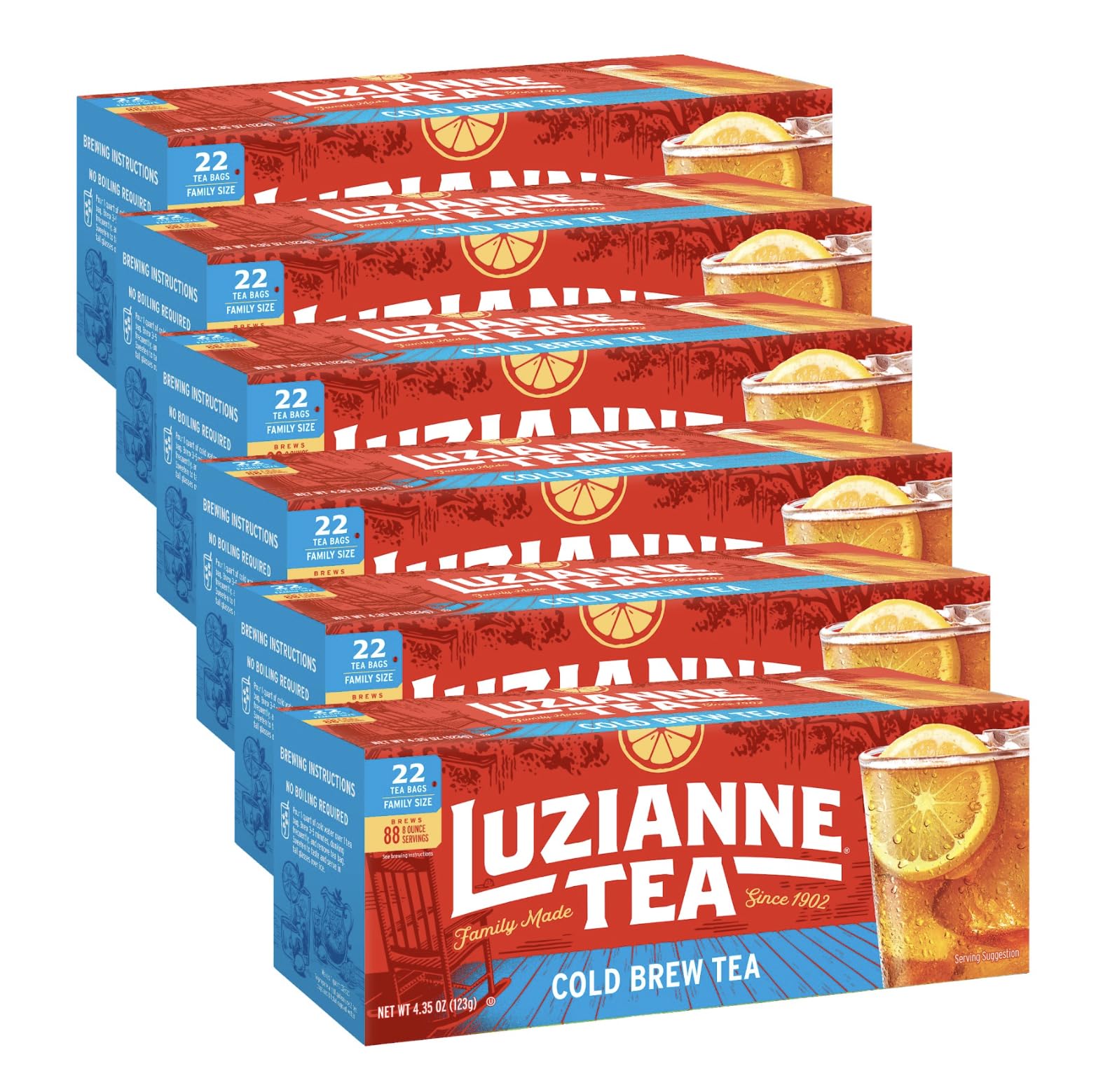 Luzianne box front view showing branding and unsweetened cold brew benefit
