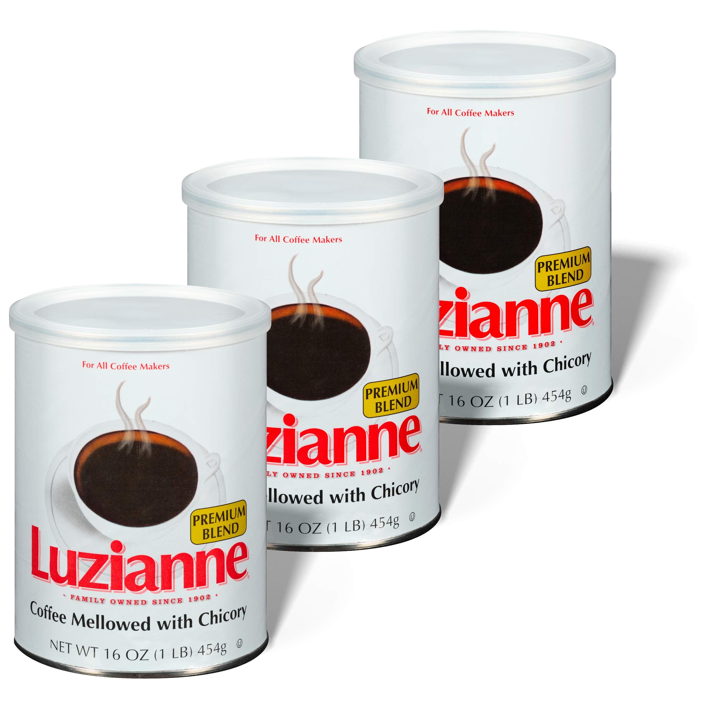 Luzianne front can pack showing three 16oz cans and brand for pantry-ready convenience