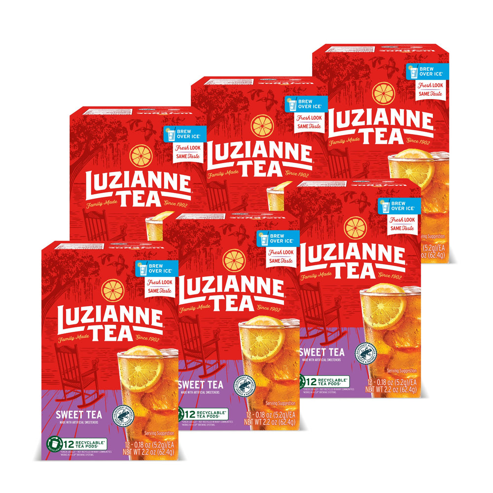 Luzianne front packaging showing pack of twelve pods and product branding for quick selection