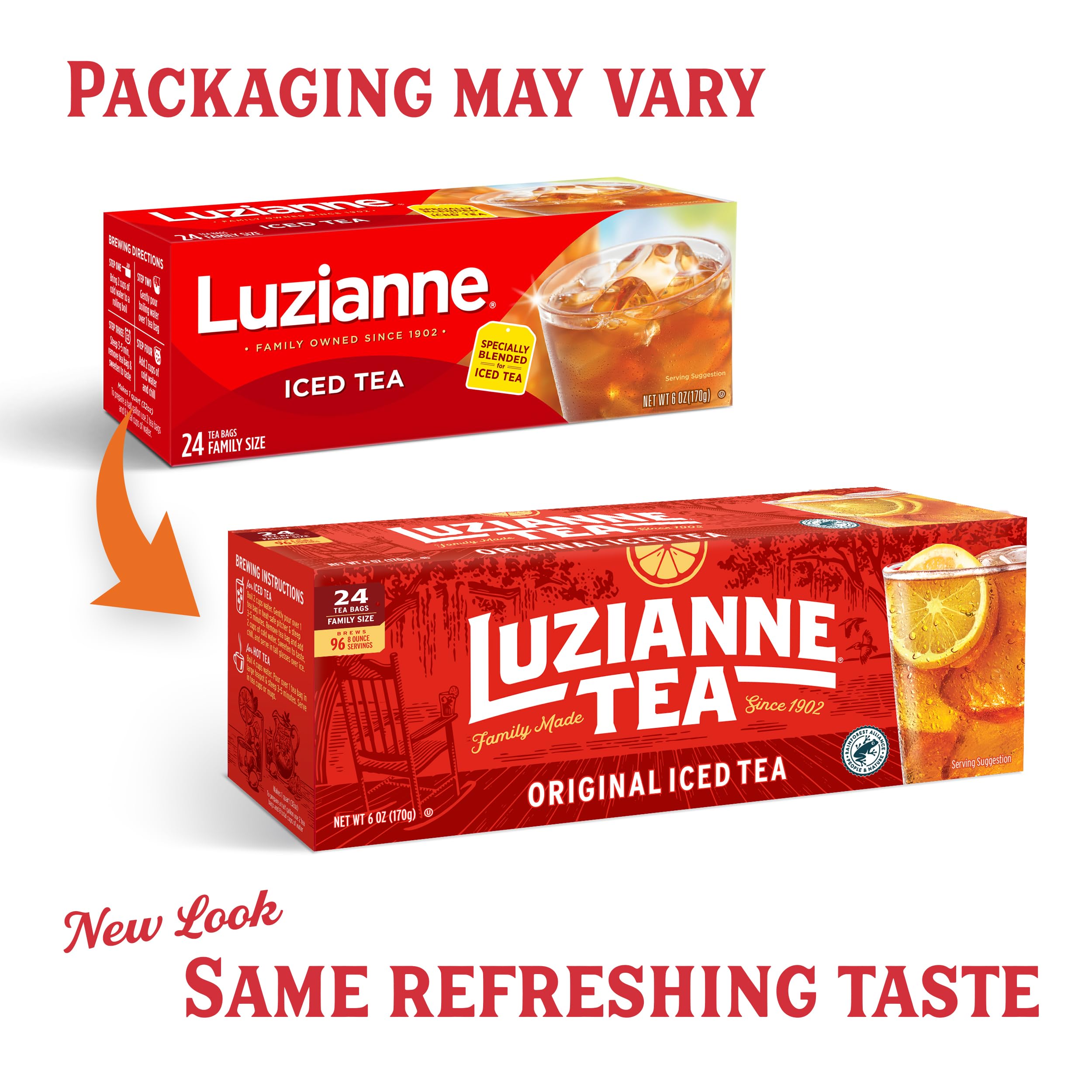 Close-up of Luzianne tea bag fibers and leaves showing quality blend and strength