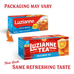Luzianne tea bag close-up revealing leaf blend and clear-brew benefit