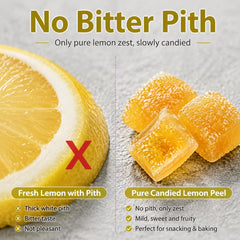 LWWTYKSPL close-up of glazed diced lemon peel highlighting chewy texture