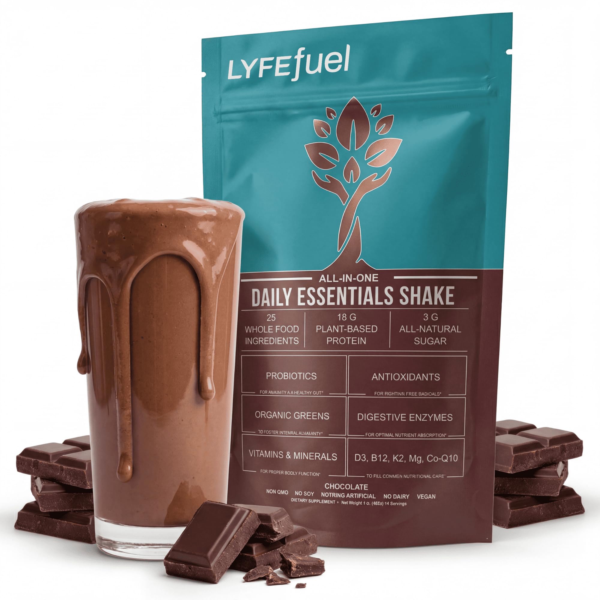 LyfeFuel front packaging showing chocolate meal replacement benefit convenience