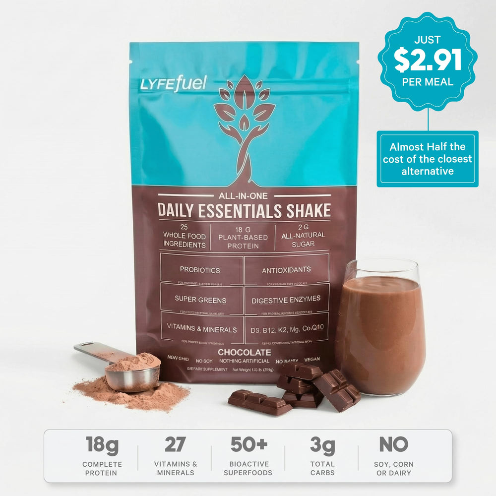 LyfeFuel scoop of powder close-up highlighting protein content and texture