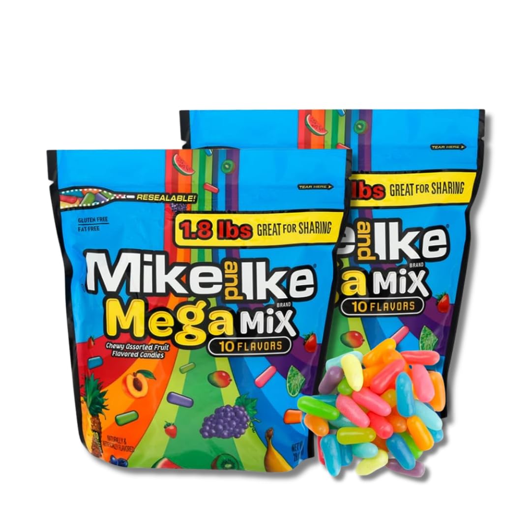 LYZA'S SWEETS & TREATS front packaging showing two resealable Mike & Ike bags, convenient bulk