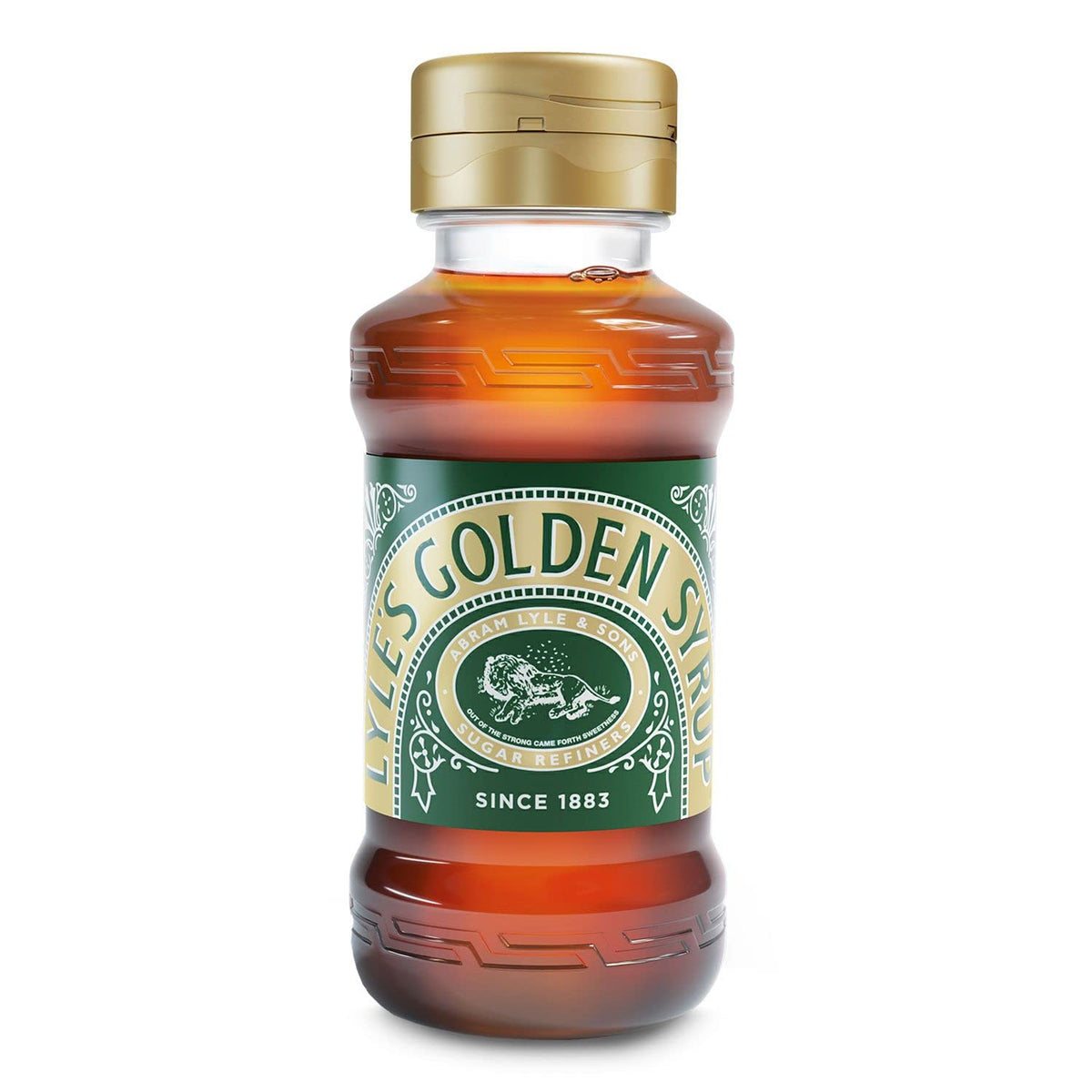Lyle's Golden Syrup front bottle view showing classic label and easy-pour cap benefit