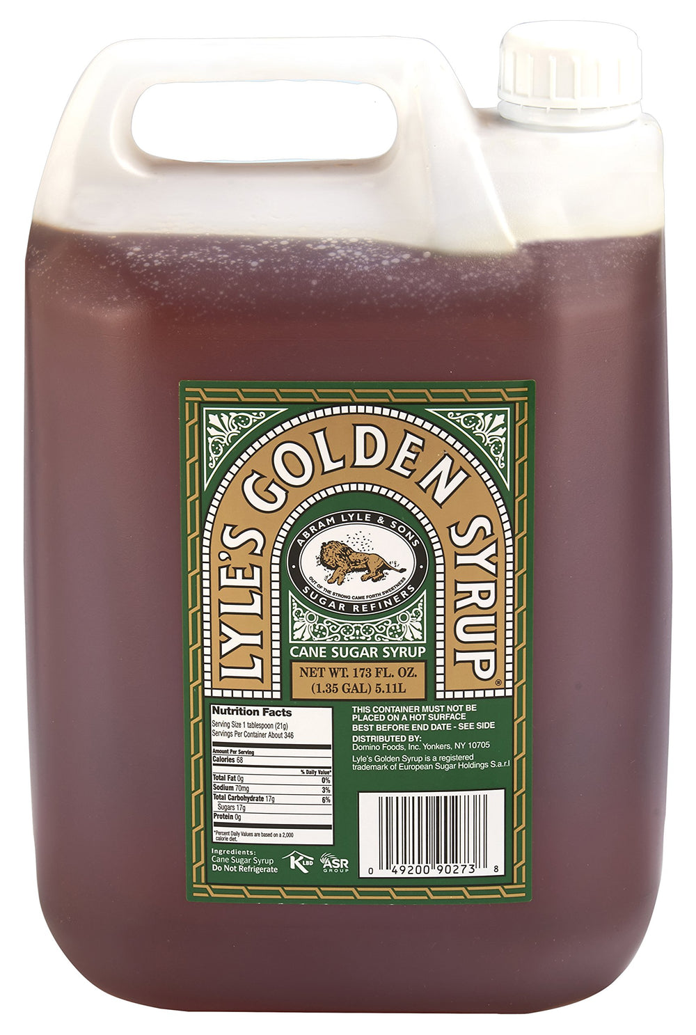 Lyle's Golden Syrup poly container front view showing label and large-volume benefit